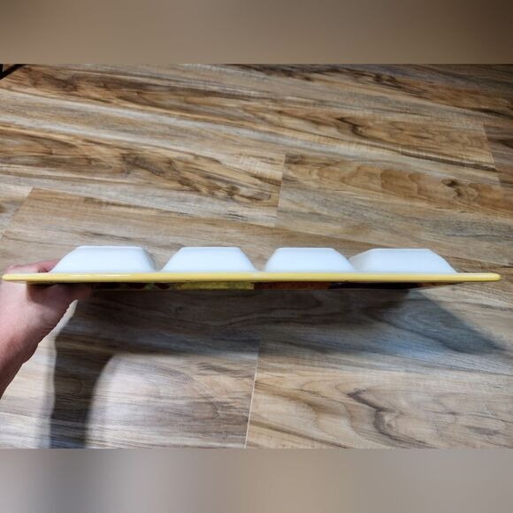 💜Certified International Yellow "Fat Chef" 4 Part Relish Serving Tray - Picture 8 of 12